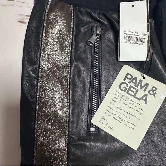 Designer Leather Cigarette Pants Gold Side Panel Pam & Gela Small Womens NWT - Picture 6 of 9